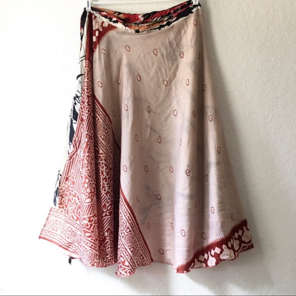 Silk sari wrap skirt boho reversible midi hippy - Picture 2 of 8